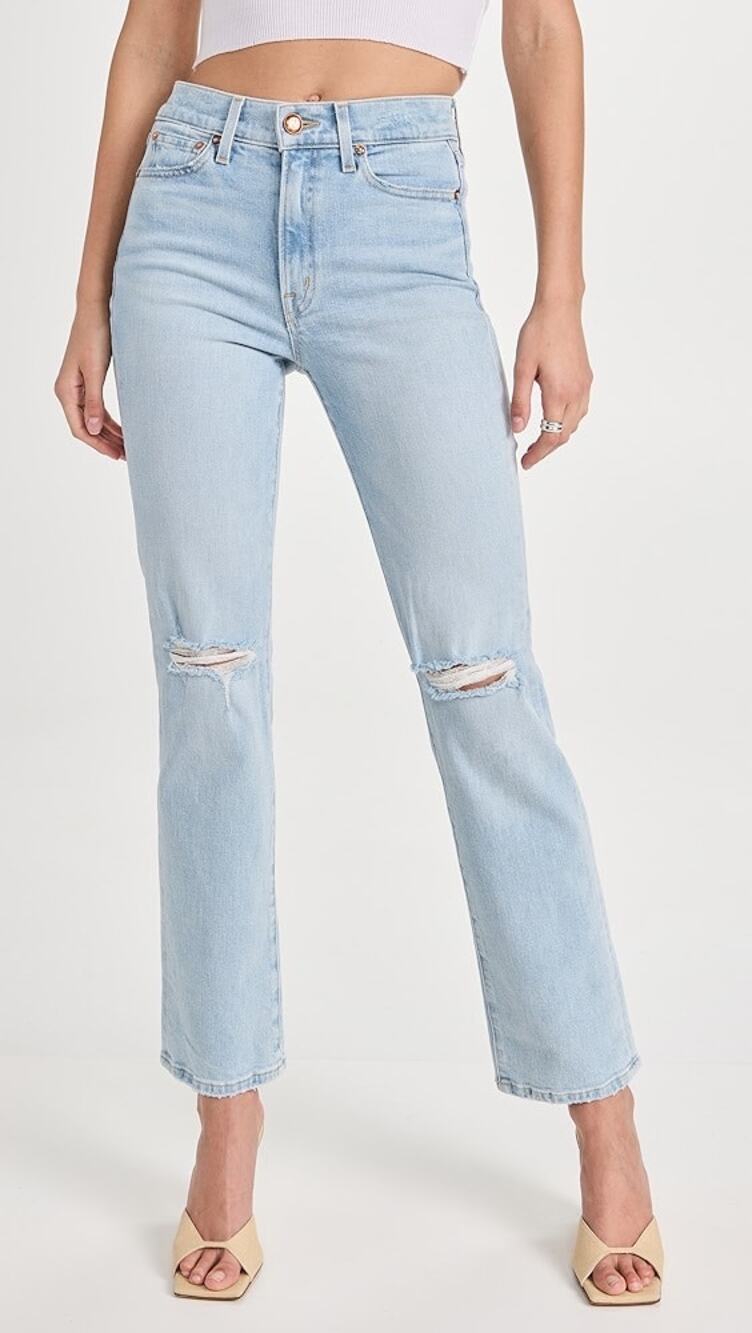AYR The Sugar Summer 99 Light Blue Distressed High Rise Straight Leg Jeans 30S